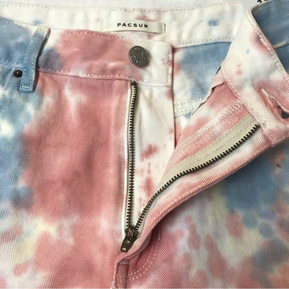 NWT Pacsun Womens Cut Off Denim Shorts Size 27 Tie Dye High Raise Festival - Picture 5 of 16